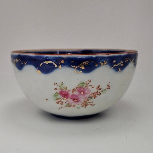 Antique Japanese Geisha Girl Cup Hand Painted Cobalt Blue Floral Gold Moriage - Picture 2 of 6